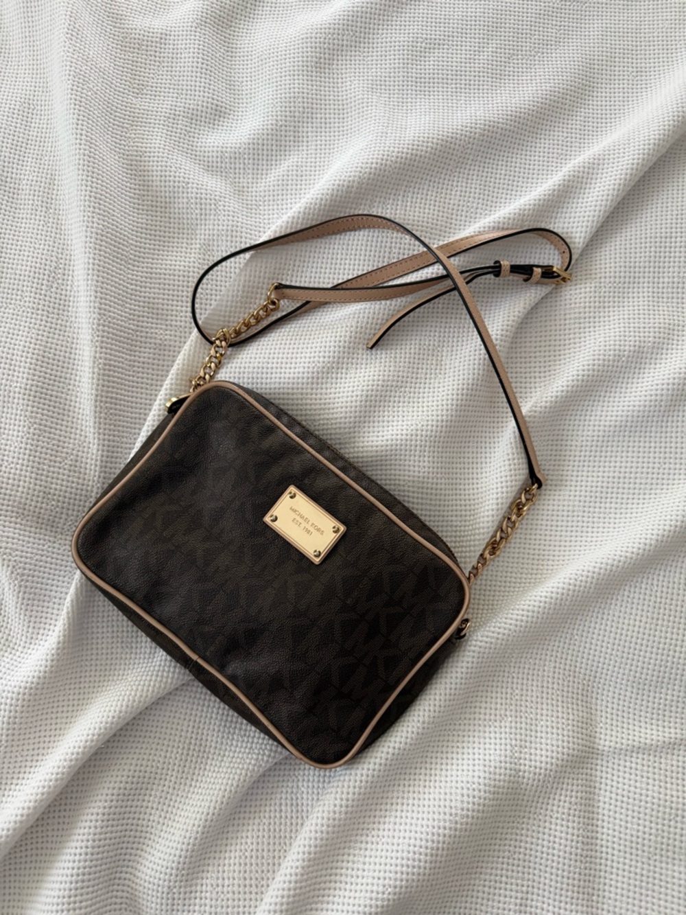 Michael Kors Dark Brown Logo Crossbody with Gold Hardware